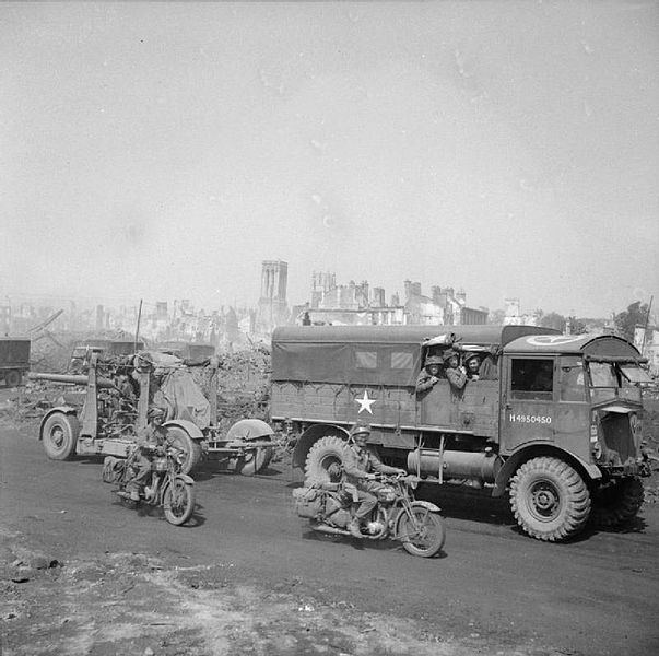 Matador towing a captured German 88mm gun on Germany